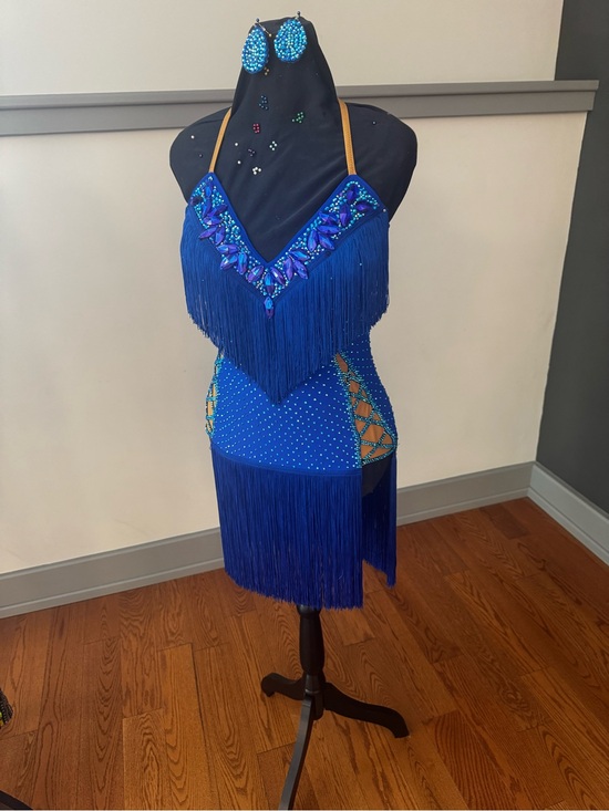 Dresses & Skirts - Blue Fringe Latin Dance Dress with Rhinestone Accents